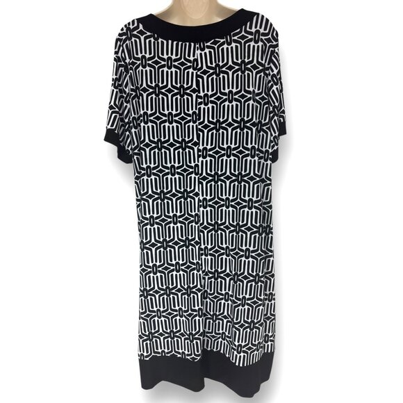 Size 2X 18 20 Tiana B Black & White Geometric Print Shift Dress Summer Plus Size - Picture 3 of 7